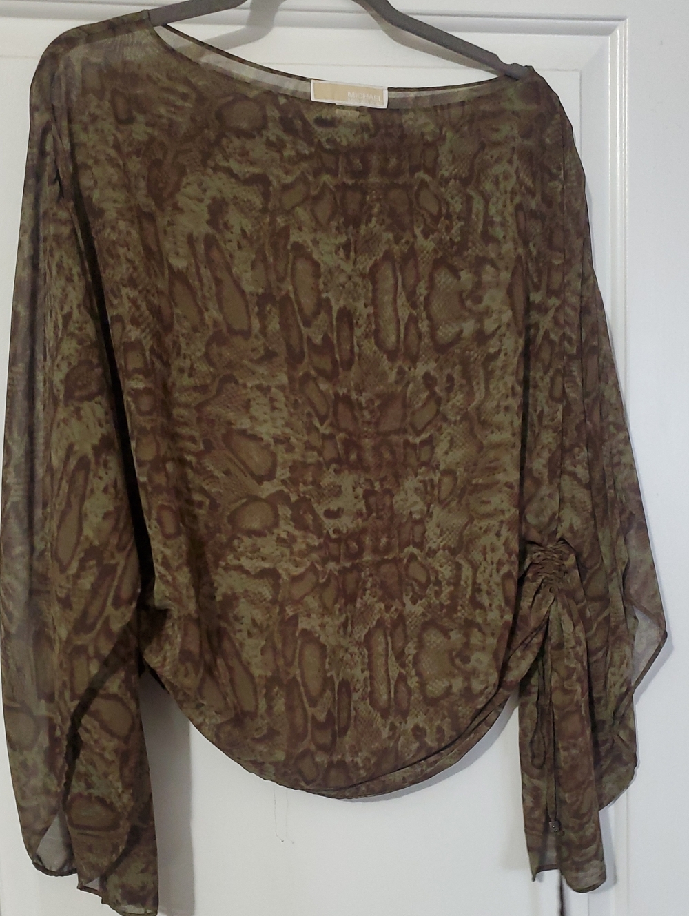 Michael Kors Olive and Brown Animal Print Blouse